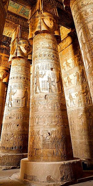 Columns With Hathor Capitals In The Outer Hypostyle Hall Of The Temple Of Hathor, Dendera