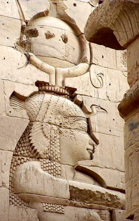 The goddess Isis, detail from the east tower of the first pylon of her temple at Philae
