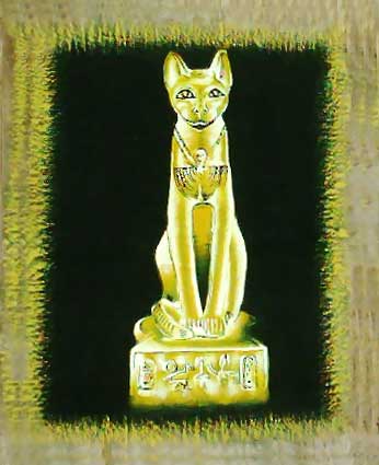 Bastet goddess, egyptian cat - Free Hand Papyrus Painting - dark papyrus