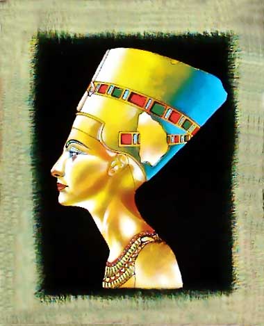 Queen Nefertiti - Free Hand Papyrus Painting - dark papyrus