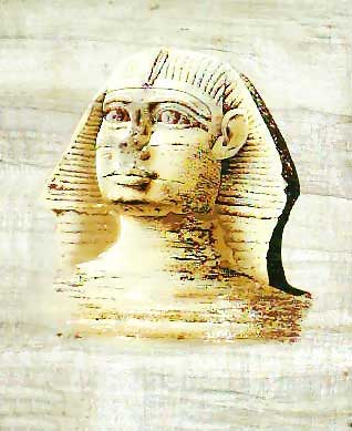 Sphinx statue papyrus, free hand painting, dark papyrus