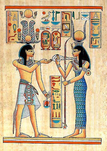 Egypt papyrus painting - Hathor Goddess.  Goddess of Love , Joy and Music