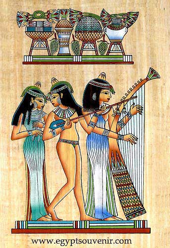 Egypt papyrus painting - Musicians girls  papyrus 
