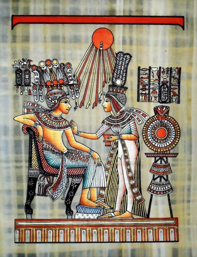 King Tut Ankh Amun's Wife Perfumed Touch Papyrus Painting