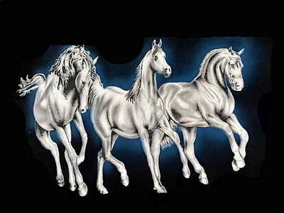 Arabian Horses Black Velvet Painting