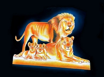 Lion's Family Black Velvet Painting