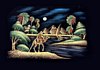 Camel on Nile River shores, Black Velvet Painting
