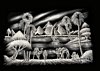Pyramids, Palms, Camels and Nile River Black Velvet Painting