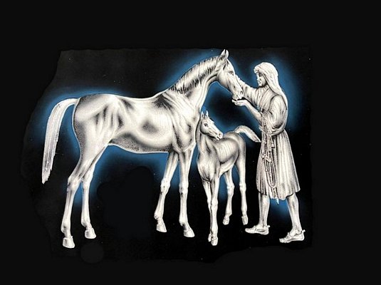 Horse's Shepherd Painting, Hand Painted on Black Velvet Fabric Horse's Shepherd Painting, Hand Painted on Black Velvet Fabric