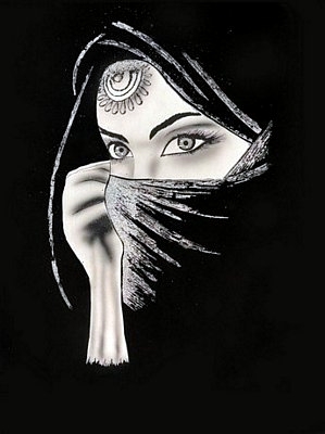 Black Velvet Painting, Arabian Woman Black Scarf