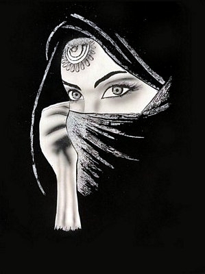 Black Velvet Painting, Arabian Woman Black Scarf Black Velvet Painting, Arabian Woman Black Scarf