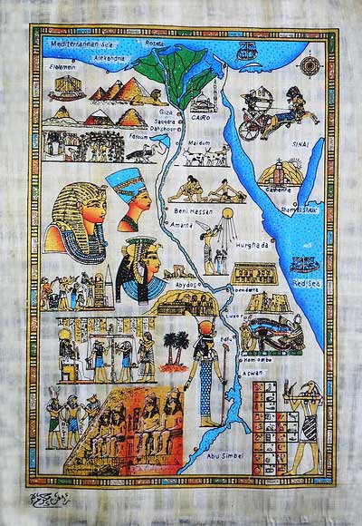 Egypt Tourism Map - Egyptian Papyrus Painting