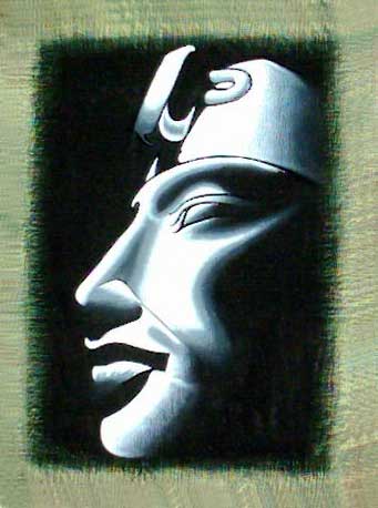 Akhenaten, Akhenaton - Free Hand Papyrus Painting - dark papyrus