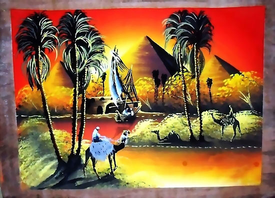 Egyptian papyrus paintings, free hand papyrus Paintings tableau, dark papyrus - 1 