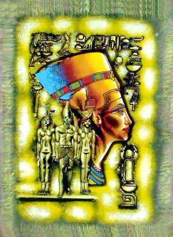 Queen Nefertiti - Free Hand Papyrus Painting - b - dark papyrus