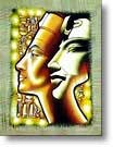 Akhenaton & Nefertiti - Egyptian free hand papyrus painting