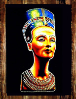 Egyptian free hand papyrus painting, Queen Nefertiti