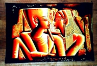 Egyptian free hand papyrus painting, The 2 Lovers 2