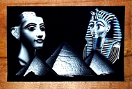 Egyptian free hand papyrus painting, Nefertiti - King Tut Papyrus 2