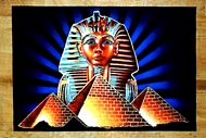 Egyptian free hand papyrus painting Tut_Pyramids
