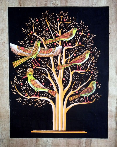 Tree Of Life (2) - Papyrus Painting - Light Papyrus - Black Background