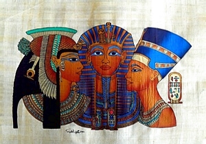 King Tut, Nefertiti, Cleopatra Papyrus Painting