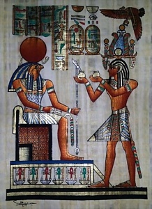 Offering Gifts to God Ra Papyrus Painting