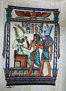 Pharaoh, Osiris, Horus Papyrus Painting
