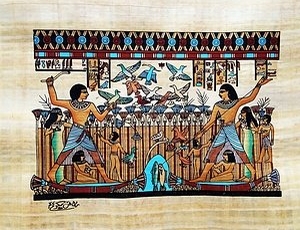 Fishing, Birds Hunting in Nile River Papyrus Painting 