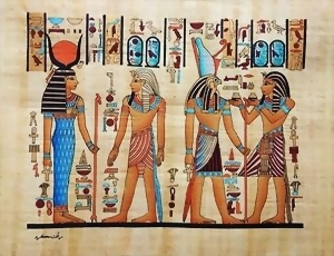 Pharaoh, Isis & Horus Papyrus Painting