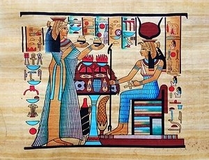 Queen Gifts to Isis  Papyrus Painting 