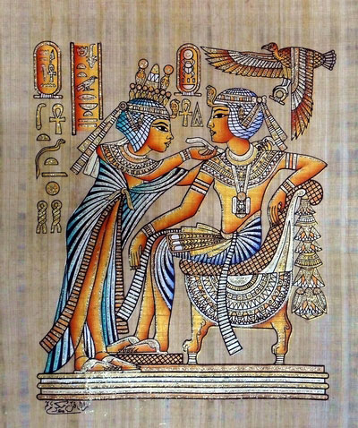 King Tut Ankh Amun's Wife Perfumed Touch Papyrus Painting