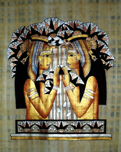 Nekhbet - Vulture Goddesses - Papyrus Painting
