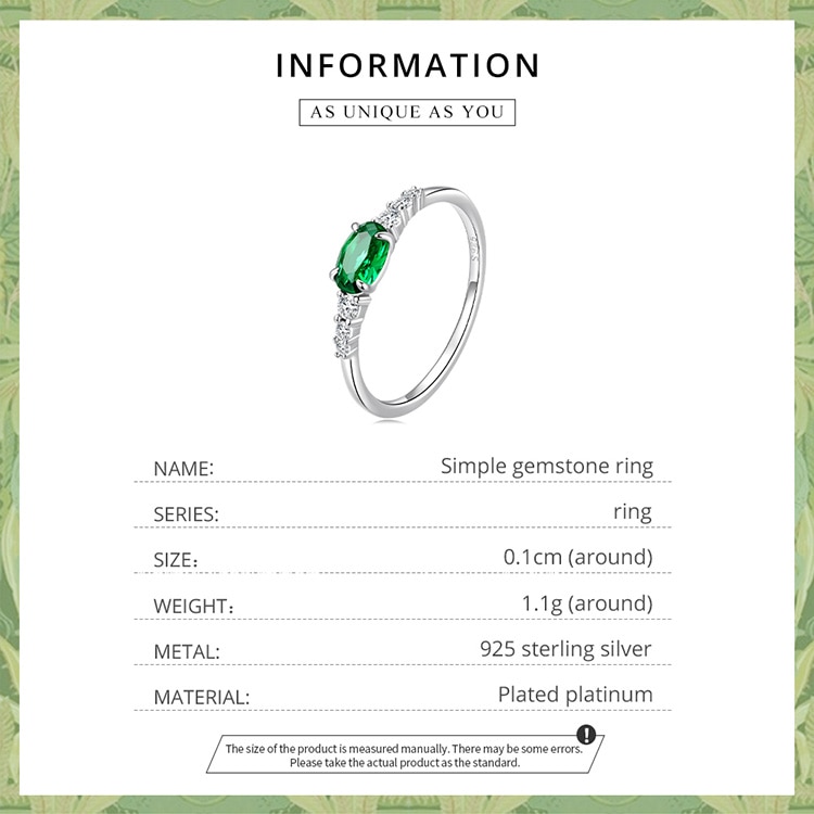 Green Zirconium Gemstone Ring, Sterling Silver 925