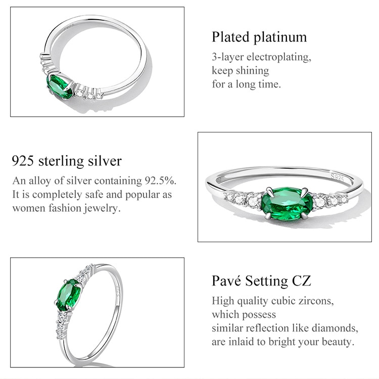 Green Zirconium Gemstone Ring, Sterling Silver 925