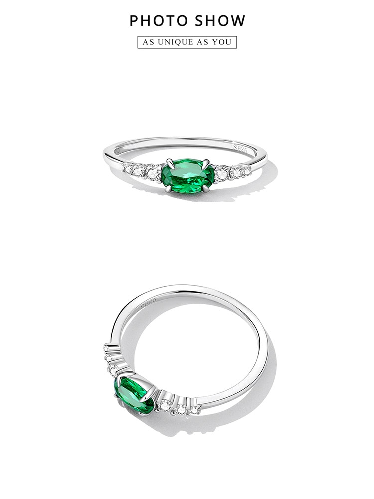 Green Zirconium Gemstone Ring, Sterling Silver 925