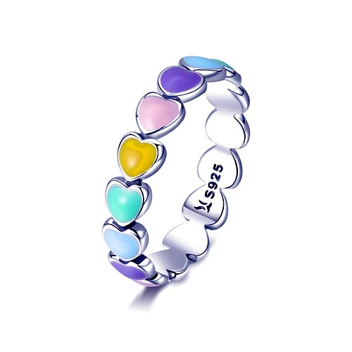 Rainbow Hearts Sterling Silver Ring