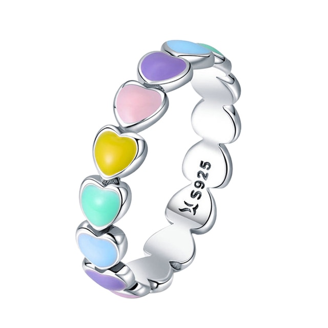 Rainbow Hearts Sterling Silver Ring