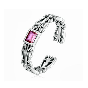 sterling silver vintage pattern red zircon ring